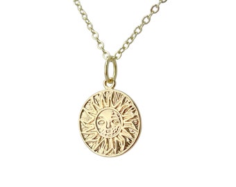 Gold sun necklace, gold sun, gold sun pendant