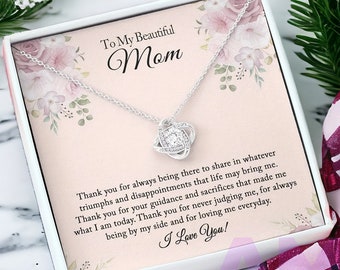 To My Beautiful Mom Necklace, Mother's Day Necklace Gift to Mom, Gift for Mom Platinum Plated Zircon Rhinestone Necklace, Mothers Day Gift