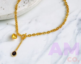 Stylish Black Onyx Jewelry Pendant & Heart Gold Plated Necklace Handmade Necklace for Women with Heart Charm