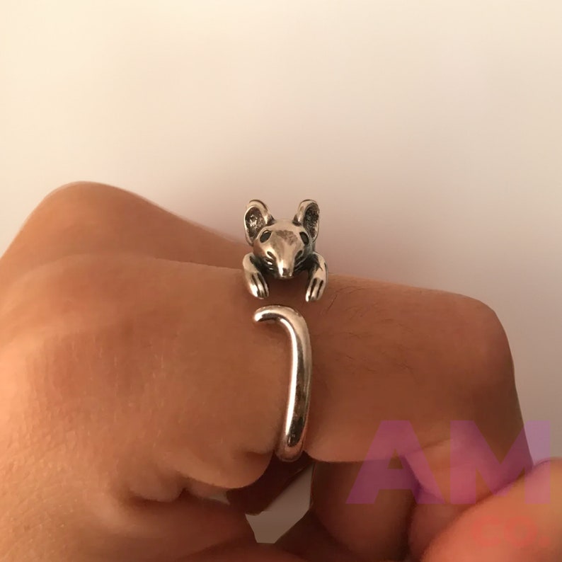 Cute Adjustable Mouse Ring, Silver Rat Ring, Mice Ring, Perfect for Animal Lovers Ring, 925 Sterling Silver Wrap Around Finger Mouse Ring image 5