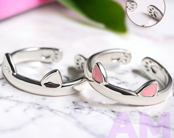 Adjustable Cat Hugging Ring, Silver Cute Cat Ring, Cat Paw Ring Adjustable Animal Ring & Ring for Cat Lovers, Cat Paws Ring Animal Ring