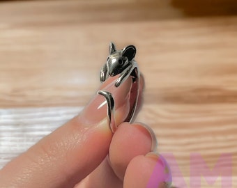 Cute Adjustable Mouse Ring, Silver Rat Ring, Mice Ring, Perfect for Animal Lovers Ring, 925 Sterling Silver Wrap Around Finger Mouse Ring