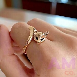 Cute Fox Adjustable Ring, Gold or Silver Adjustable Animal Ring, Wrap Around Fox Ring, Fox Sterling Silver Ring, Fox Jewelry Gift for Her