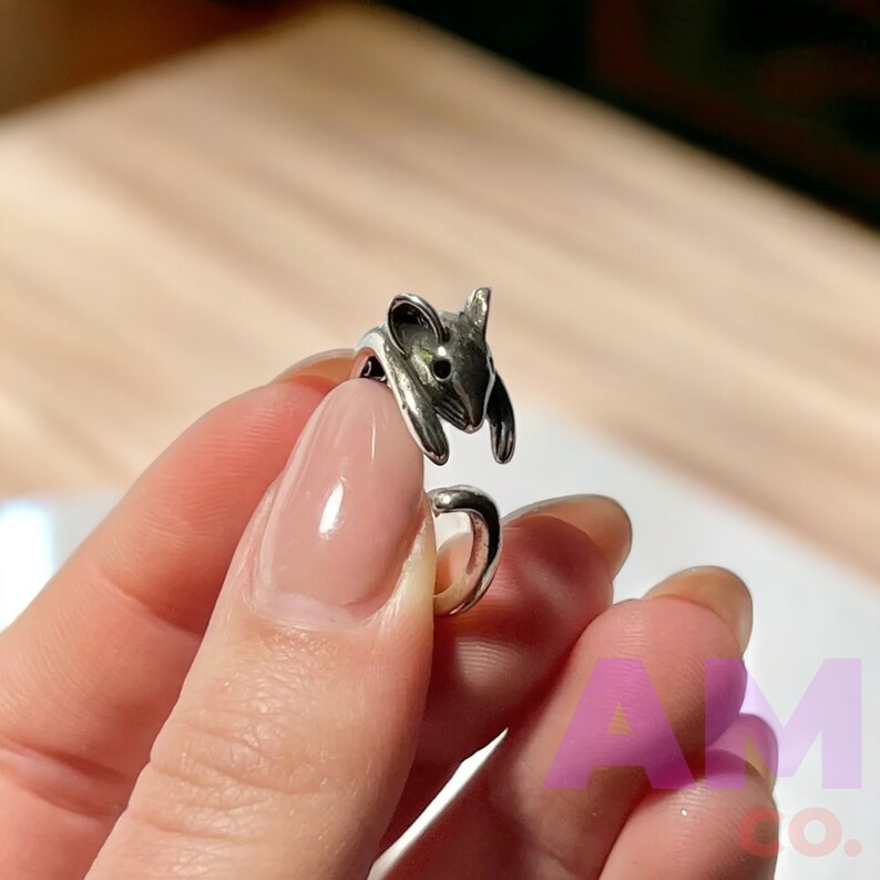 Cute Adjustable Mouse Ring, Silver Rat Ring, Mice Ring, Perfect for Animal Lovers Ring, 925 Sterling Silver Wrap Around Finger Mouse Ring Silver