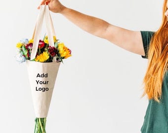 Market Flower Tote for Bouquets and Flowers by BouqBags | Handmade in USA | Large Bulk Quantities | Add Logo | Promotional Event Tote Bag