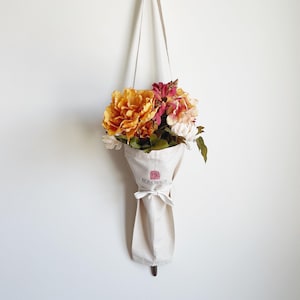 Canvas Flower Satchel, Bouquet Carrier Wrap, Florist Flower Tote Bag, Reusable Gift Bag, Harvest Bag, Flower Swaddle, BouqBag Branded Logo