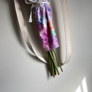 Handmade Flower Satchel, Bouquet Carrier Wraps, Floral Tote Bag, Reusable Flower Gift Bag, Harvest Bag, Gardening Gift, Tie Dye image 7
