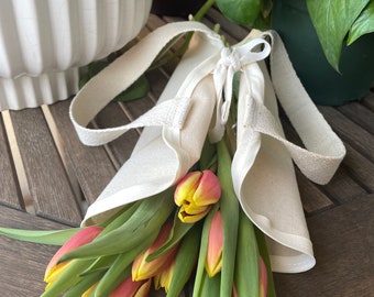 Mini Fresh Cut Flower Tote, Lay Flat Flower Carrier with Pocket, Canvas Bag, Florist Supplies, Flower Accessories, Garden Bag, V2 Mini