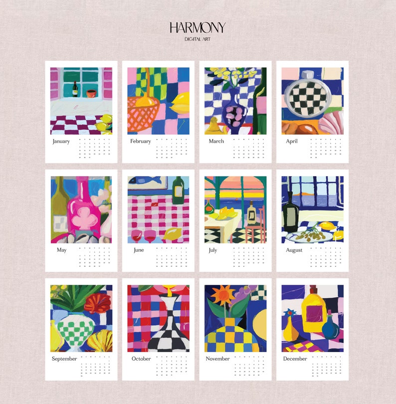 2024 Paintings Calendar, A4 Monthly Calendar, Art Calendar, Abstract