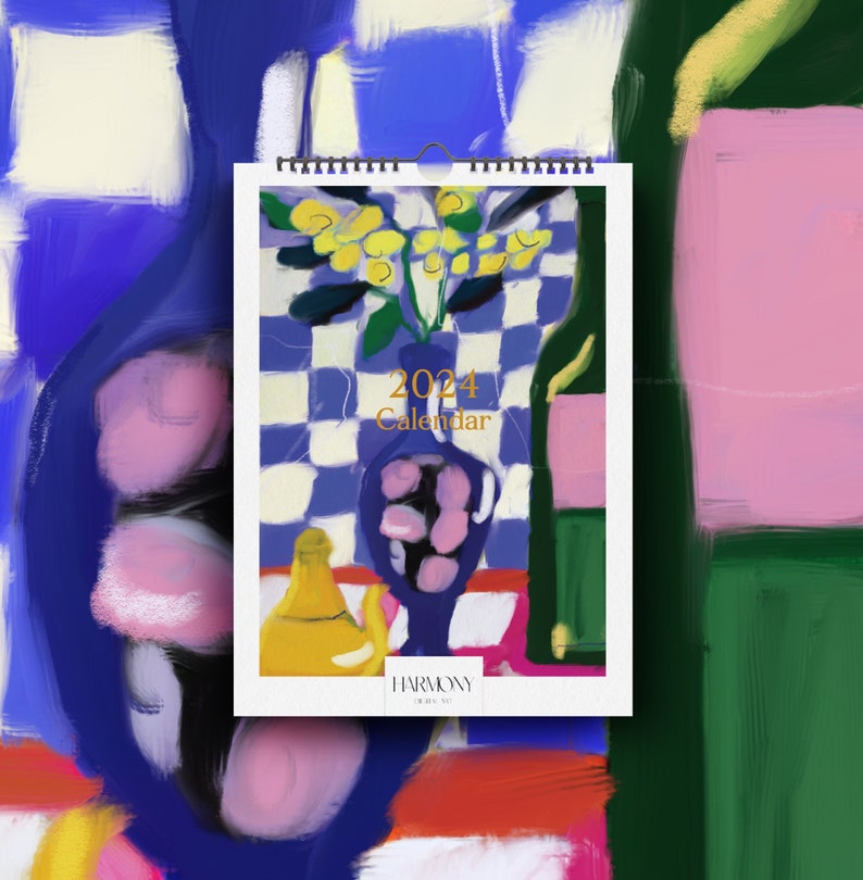 2024 Paintings Calendar, A4 Monthly Calendar, Art Calendar, Abstract