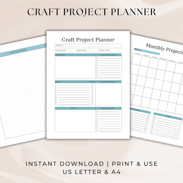 Craft Project Planner, Craft Organization Binder, Printable, US Letter & A4
