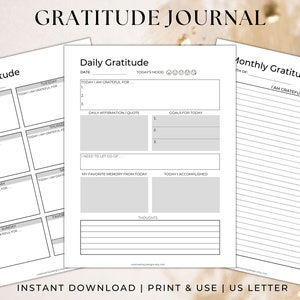 Printable Gratitude Journal, Self Care, Mindfulness, Wellness
