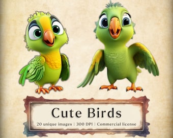 Adorable Avian Clipart Bundle: PNG & SVG Cute Bird ClipArt Whimsical Clipart Fantasy Birds Commercial Use Instant Download Illustrations