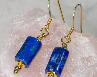 Handmade Lapis Lazuli Earrings: Gold Vermeil or Sterling Silver, Boho Style