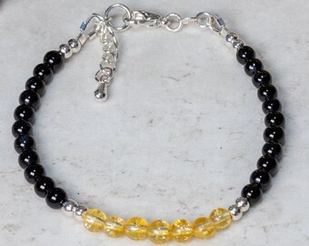 Citrine and Black Agate gemstone bracelet: Sterling silver clasp