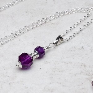 Amethyst and silver, genuine gemstone, handmade pendant necklace, with sterling silver chain, February birthstone, gift for women