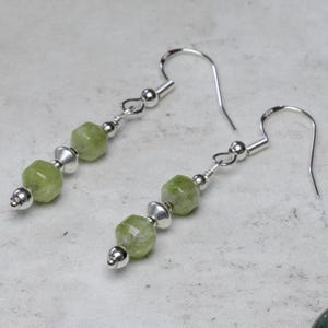 Peridot and sterling silver, genuine gemstone, handmade drop earrings, August birthstone, gift for women, healing crystal, dangle earrings