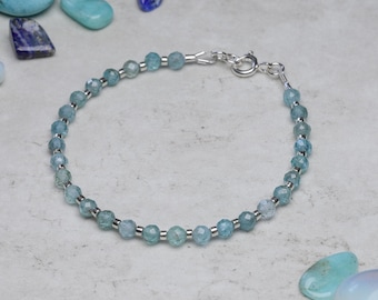 Handmade Faceted Apatite Sterling Silver Bracelet, Wellbeing Jewelry