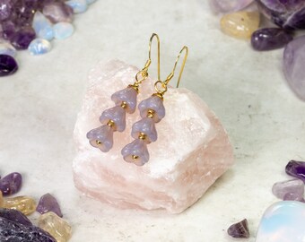 Pretty boho style lavender Czech glass flower earrings with Gold accents and 18ct Gold Vermeil ear wires