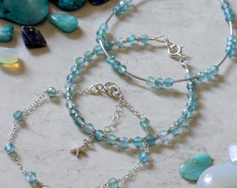 Apatite and sterling silver, genuine gemstone, handmade stacking bracelets, wellbeing jewellery