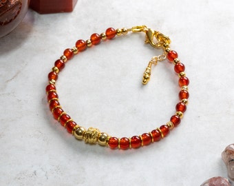 Handmade Carnelian Bracelet with gold accent: July birthstone jewellery