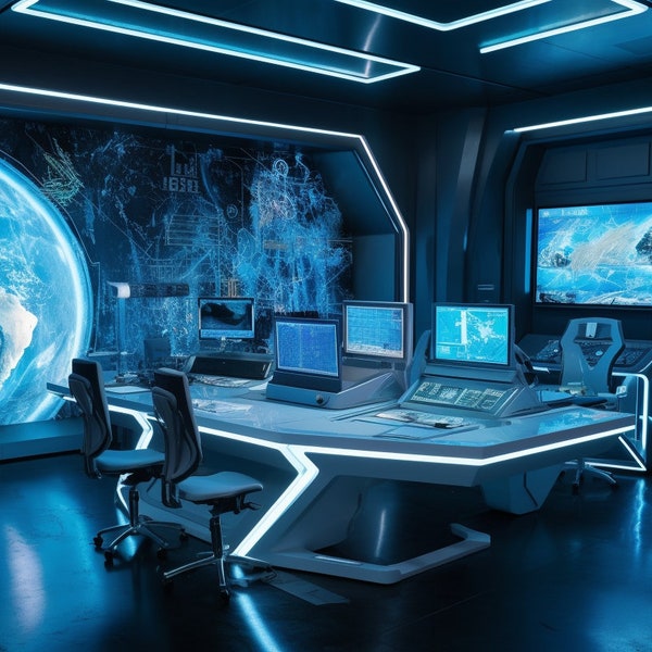 Space Station Office: futuristische zoom/Teams-achtergrond - Verken de kosmos vanuit uw virtuele werkruimte
