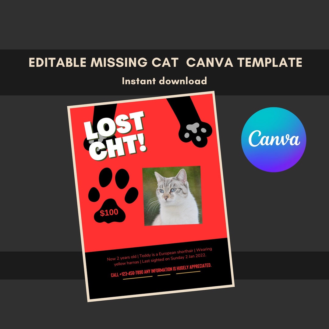 Missing Cat Template Pet Loss Gift Editable Black & White Etsy Missing Cat Template Pet Loss Gift Editable Black & White Etsy