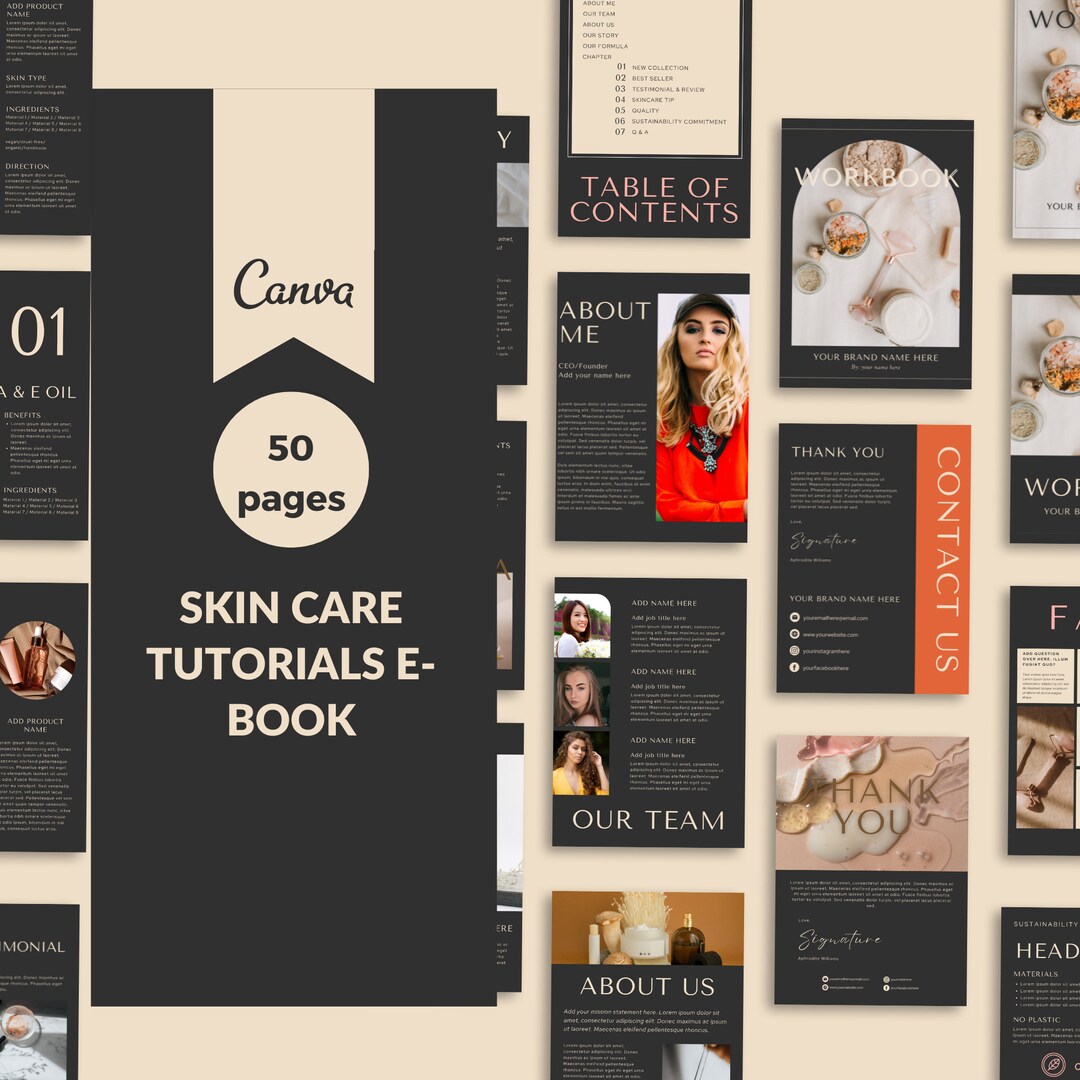 Skin Care Tutorials Ebook Template Workbook Template Canva Marketing
