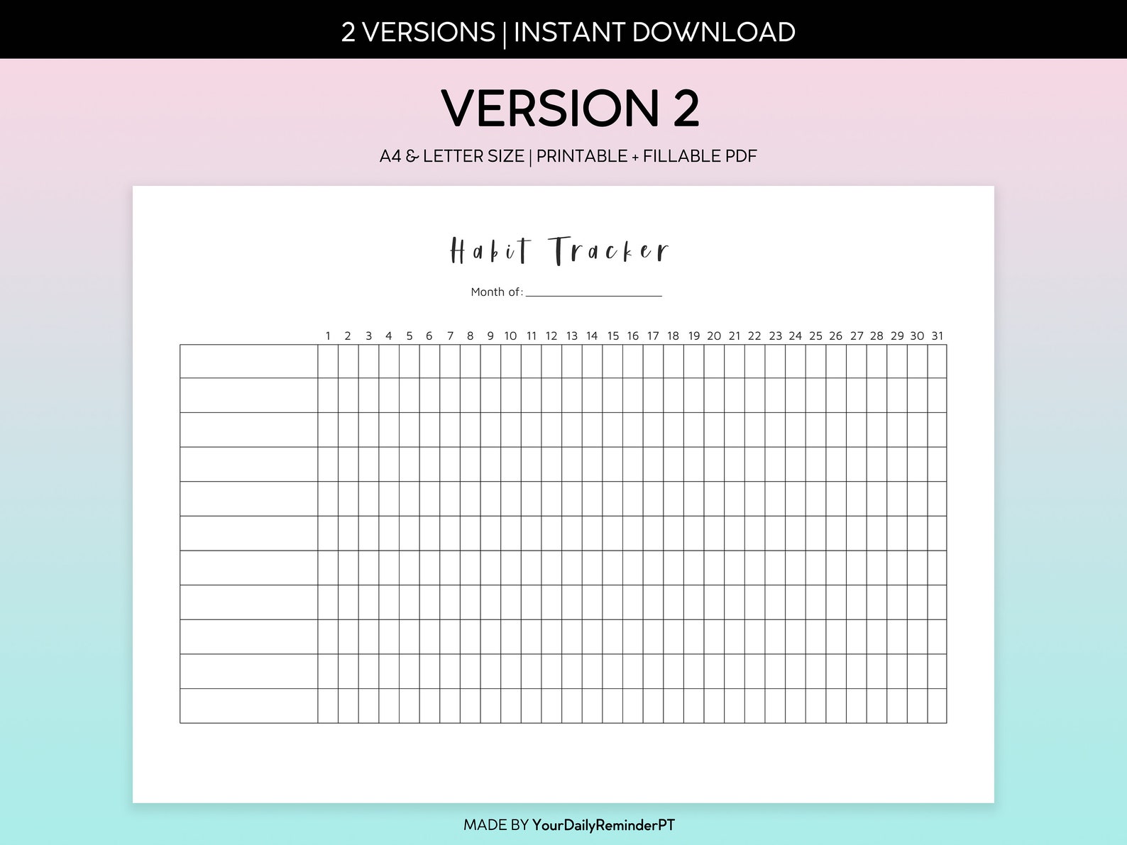 Minimalist Monthly Habit Tracker Printable Landscape Template, Routine ...