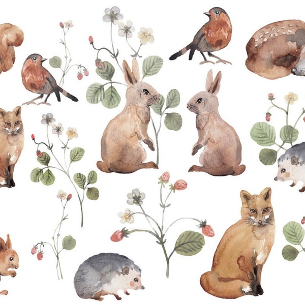 BS188 Set iron-on transfer forest animals with strawberries