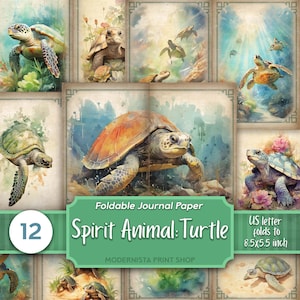 Turtle Spirit Animal Junk Journal Digital Papers, Pages de journal imprimables, Papiers de journalisation, Téléchargement numérique, Fabrication de cartes, Turtle Ephemera