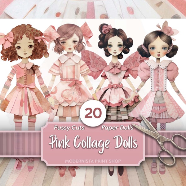 Pink Collage Dolls Art Paper Kit | Dolls Journaling | Fussy Cut | Digital Dolls Images | Card Making | Dolls Journaling supplies | cricut