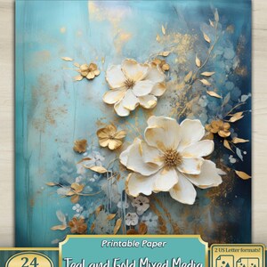 Teal and Gold Mixed Media Junk Journal Art Kit, Digital Papers ...