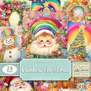 Rainbow Christmas Junk Journal kit Mixed Media, papiers numériques, pages de journal imprimables, papiers scrapbook, téléchargement numérique, fabrication de cartes