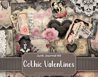 Gothic Valentines Junk Journal Kit: Printable Ephemera (Digital Download)