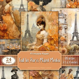 Fall in Paris junk journal kit, papiers numériques, pages de journal imprimables d'automne, papiers de journalisation de voyage, téléchargement numérique, fabrication de cartes