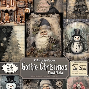 Kit Gothic Christmas Junk Journal Mídia mista, papéis digitais, páginas de diário imprimíveis, papéis de registro no diário, download digital, criação de cartões