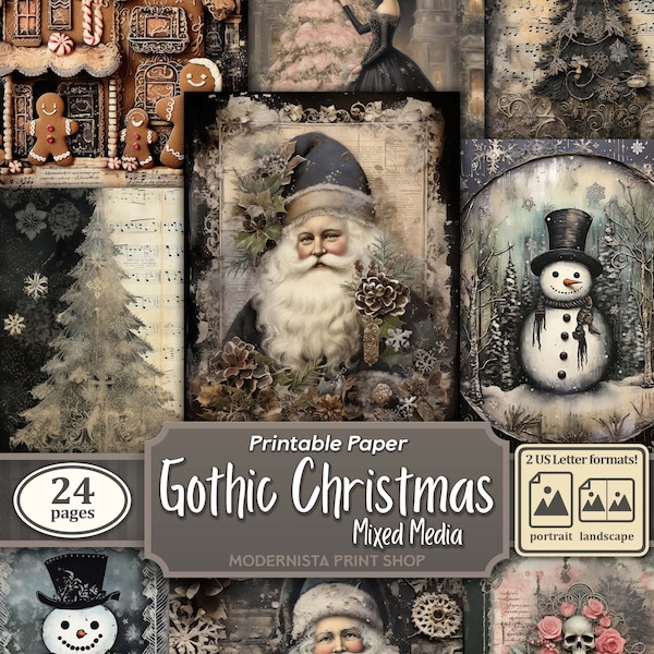 Gothic Weihnachten Junk Journal Kit Mixed Media, digitale Papiere, druckbare Journalseiten, Journaling Papiere, digitaler Download, Kartenherstellung