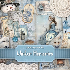 Winter Memories Junk Journal kit Mixed Media, Digital Papers, Blue Printable Journal Pages, Journaling Papers, Card Making, Laces Ephemera