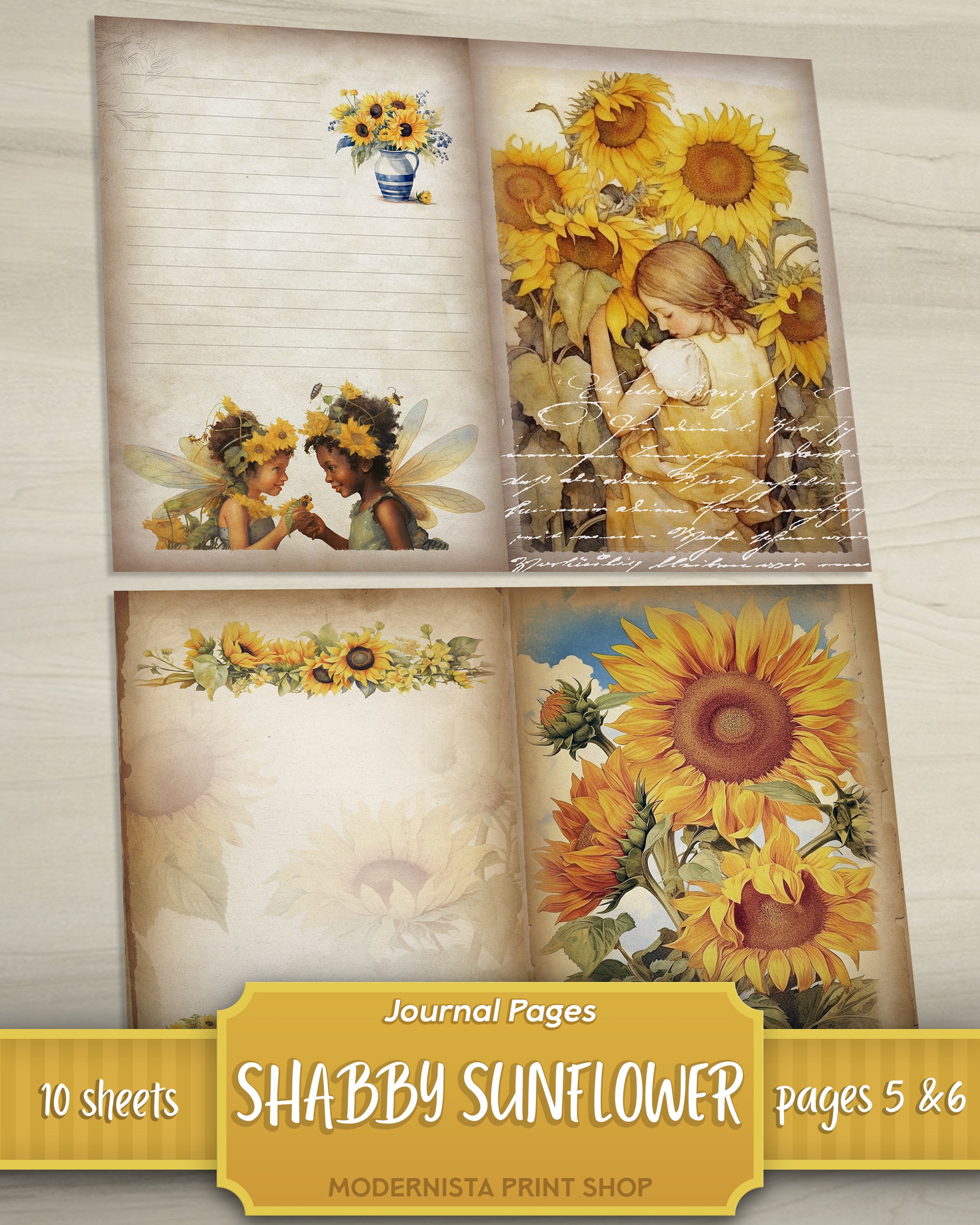 Sunflowers Junk Journal Pages Vintage Sunflowers Junk Journal Etsy