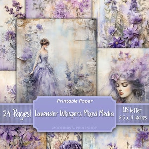 Mixed Media Lavendelgeflüster, Junk Journal Kit, digitale Papiere, lila druckbare Journalseiten, Journalingpapiere, Kartenherstellung, wunderlich
