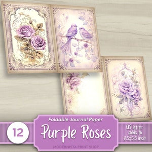 Purple Roses Junk Journal Pages: Foldable Paper (digital Download) - Etsy