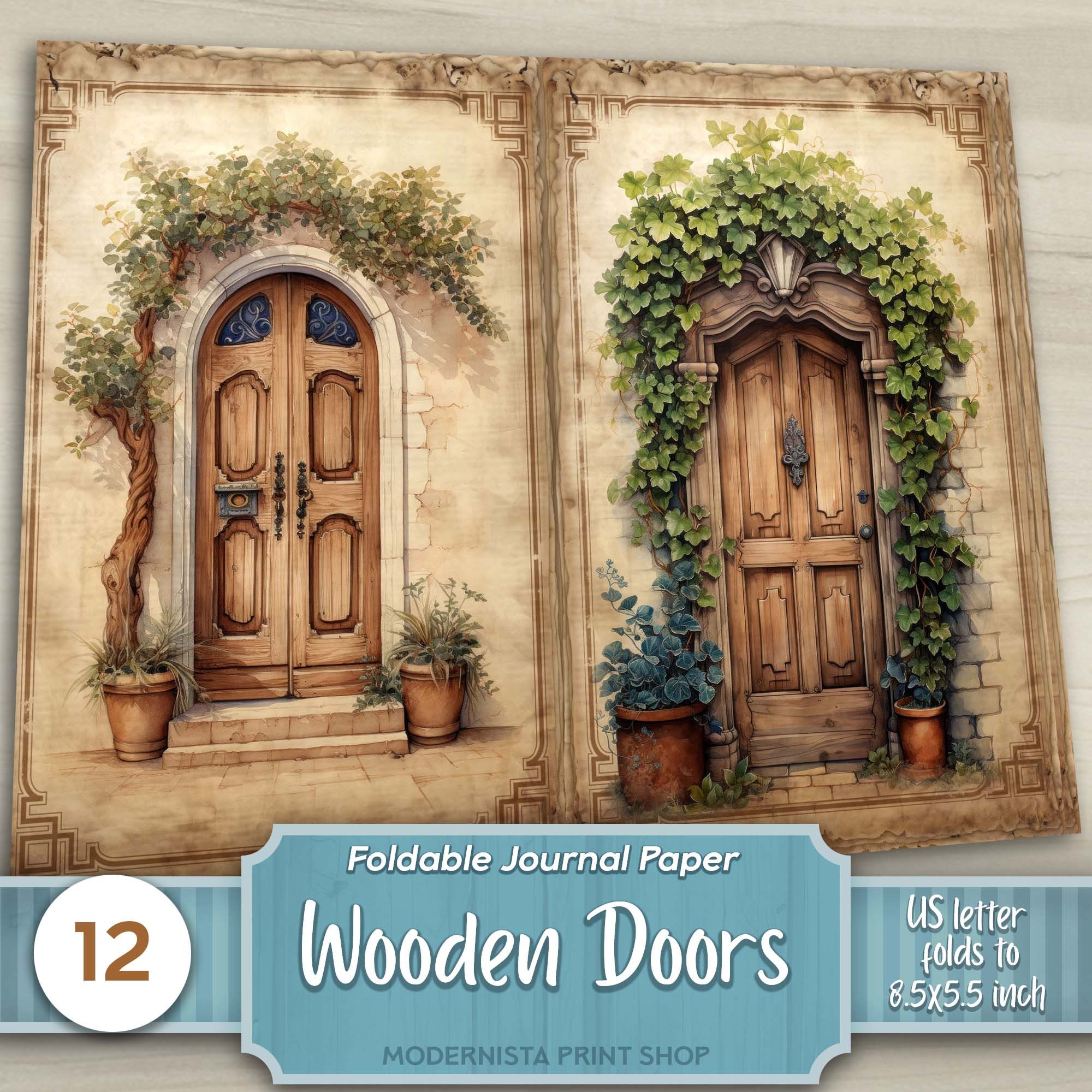 Wooden Doors Vintage Junk Journal Digital Papers, Printable Journal ...