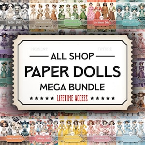 Tutto il negozio Mega Bundle di bambole di carta / Negozio intero / Kit diario spazzatura / Bambole digitali / Creazione di cartoline / Forniture per diario per bambole / Carta digitale