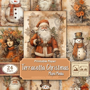 Kit Terracotta Christmas Junk Journal Mídia mista, papéis digitais, páginas de diário imprimíveis, papéis de registro no diário, download digital, criação de cartões