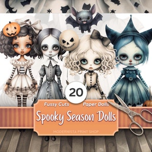Kit di bambole di carta stagione spettrale / Diario di bambole / Halloween / Immagini di bambole digitali / Creazione di cartoline / Forniture per diario di bambole / Scrapbook