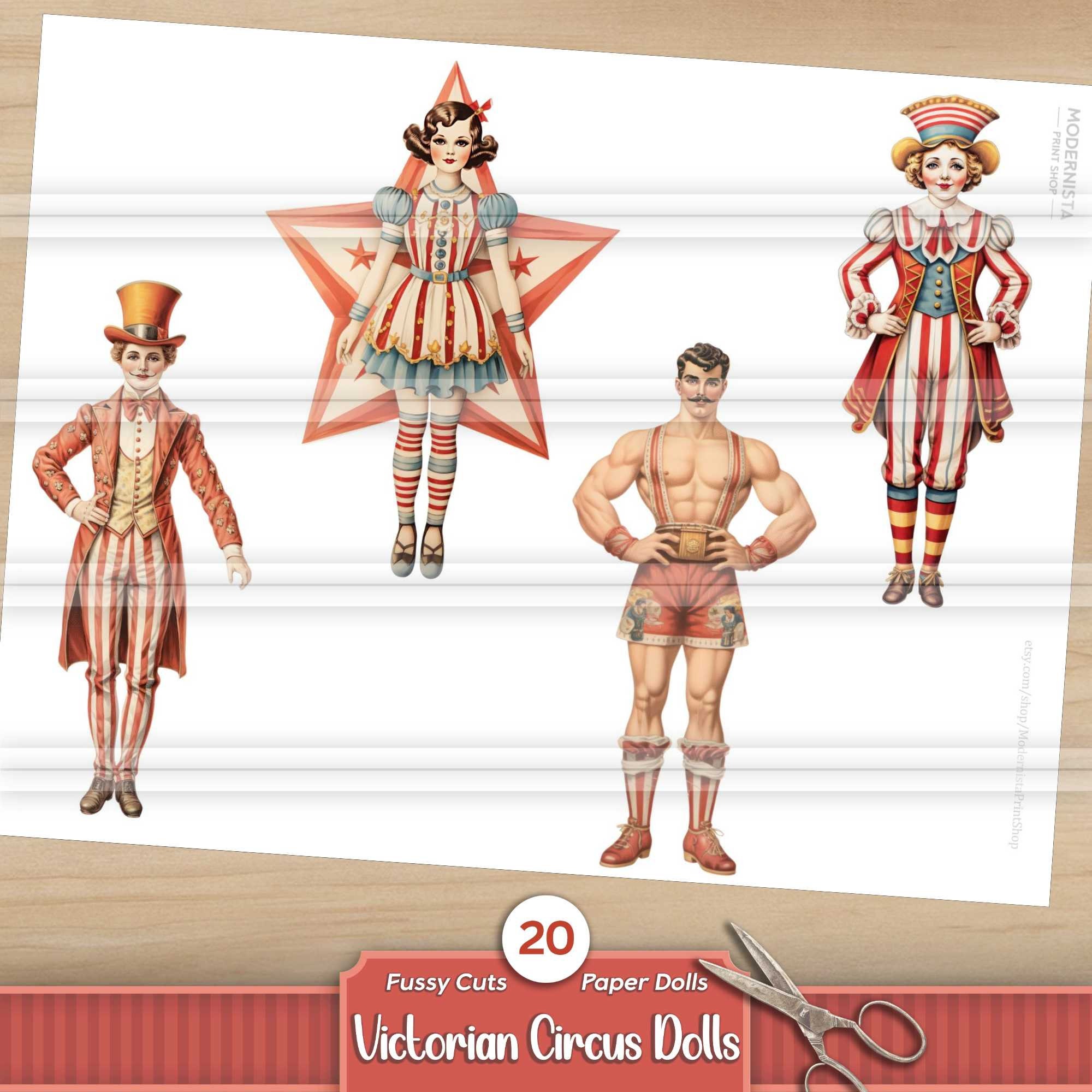Victorian Circus Paper Dolls Kit | Dolls Journaling | Fussy