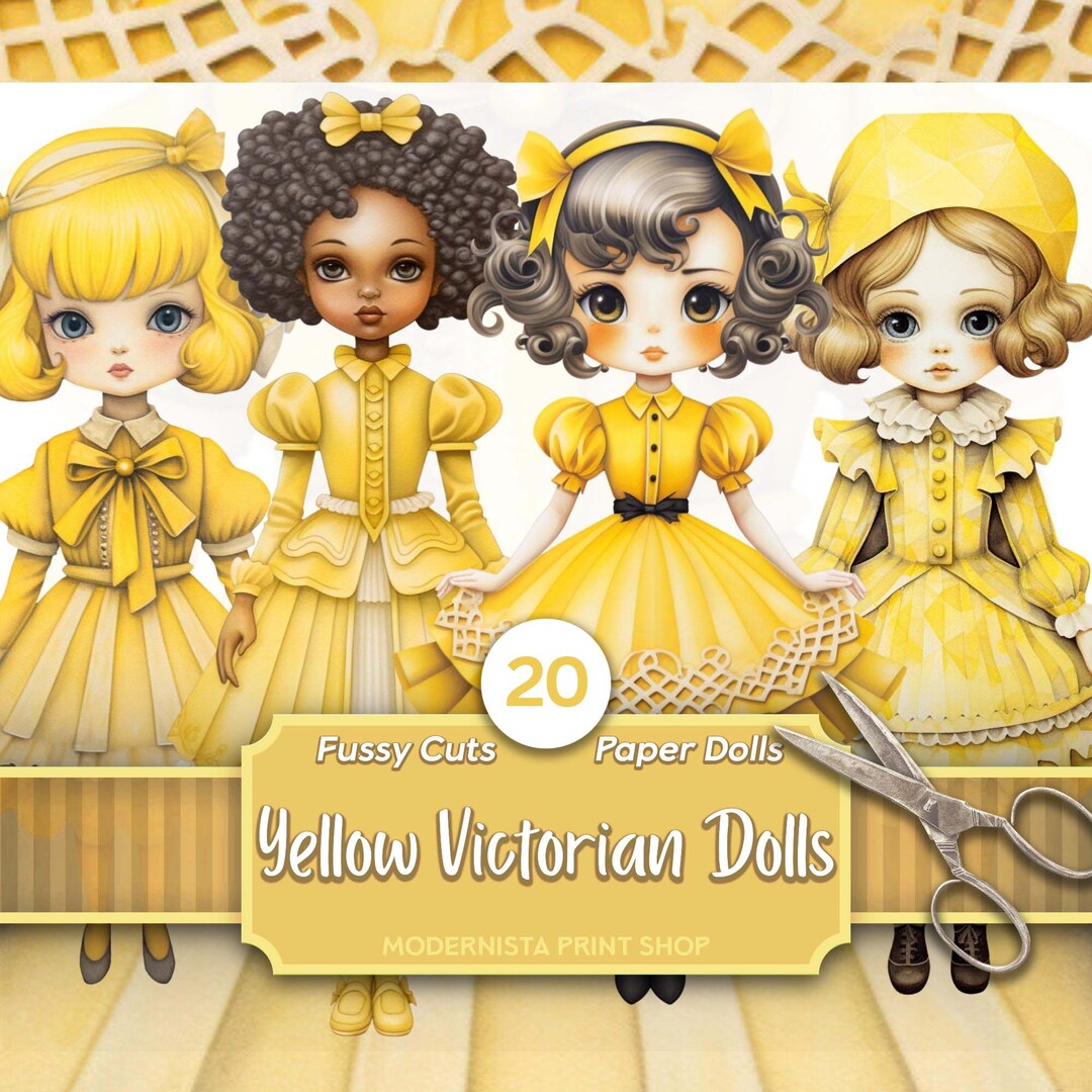 Yellow Victorian Paper Dolls Kit Dolls Journaling Fussy Etsy