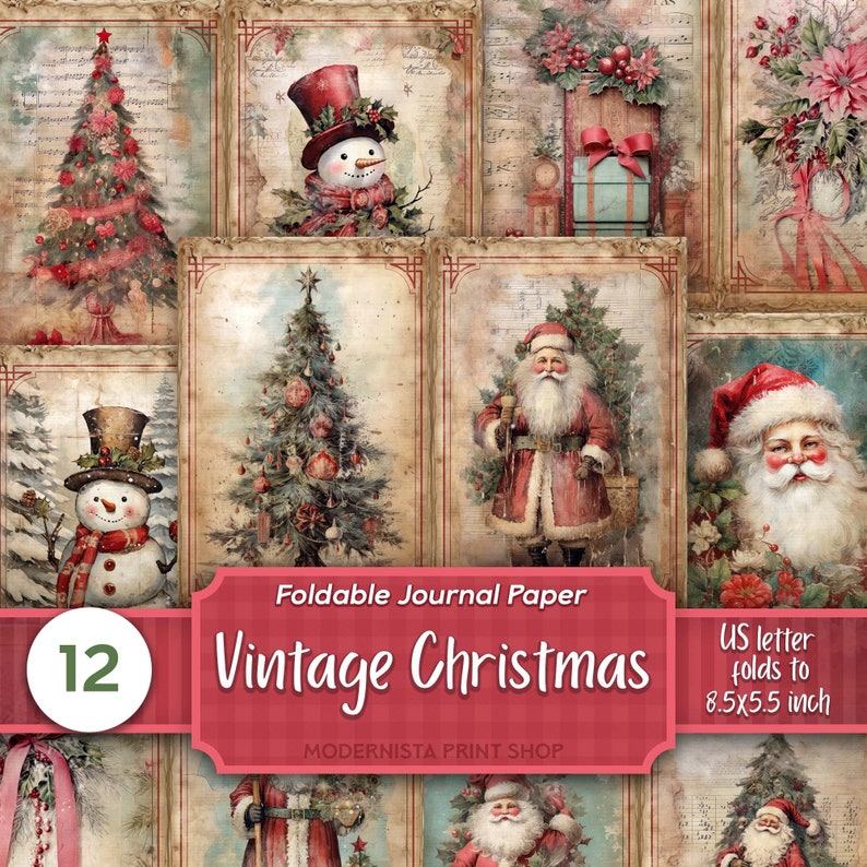 Vintage Christmas Foldable Junk Journal Pages, Digital Papers ...