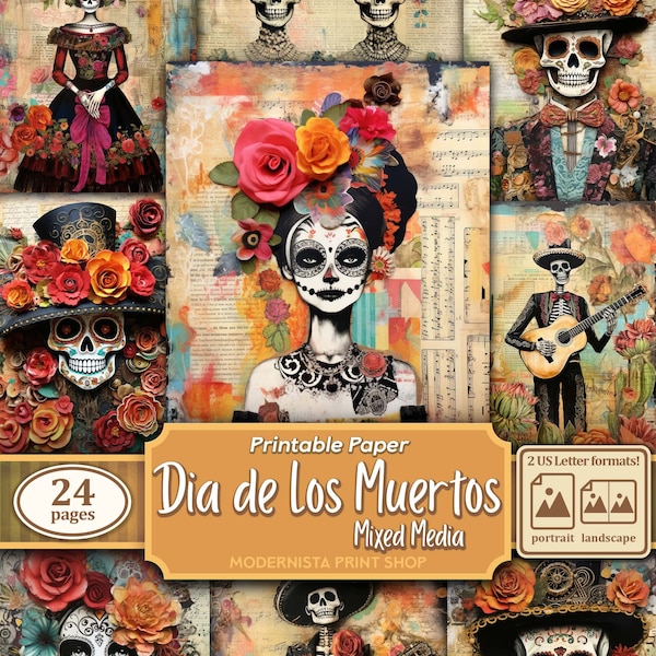 Dia de Los Muertos Junk Journal kit Mixed Media, Digital Papers, halloween Journal Pages, Journaling papers, digital download, Card Making